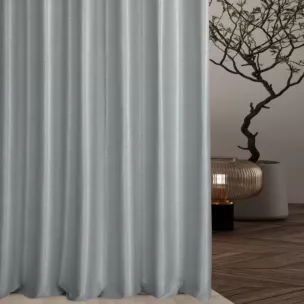 Zasłona szyta na taśmie 5 cm srebrna z tkaniny z mieszanką lnu i wiskozy, w stylu eko, z delikatnym połyskiem