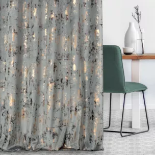 Zasłona szyta na taśmie 5 cm srebrno złocista z tkaniny welwetowej zdobionej połyskującym drukiem