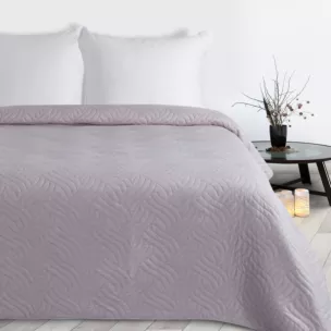 Narzuta imitująca len różowa 200x220 cm pikowana metodą hot press w geometryczny wzór  LEN Design 91 Eurofirany