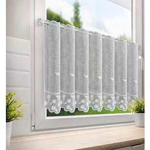 Tkanina firanowa zazdrostka z etaminy zdobiona haftem drobnych kwiatów Eurofirany