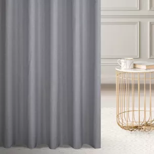 Firana szyta na tunelu popielata z półmatowej etaminy z efektem melanżu, wykończona obciążnikiem