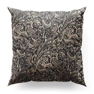 Poszewka szyta brązowo beżowa z miękkiej tkaniny szenilowej z ornamentowym wzorem