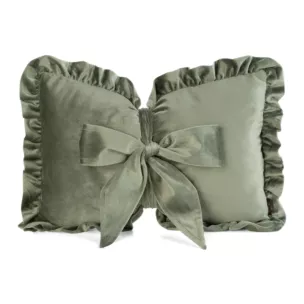 Poduszka kokarda dekoracyjna 35x55 cm welwetowa kolor oliwkowy z ozdobną falbanką - KOKARDA 2 Eurofirany
