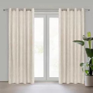 Zasłona beżowo, srebrna o płóciennym splocie ze złotym połyskiem 140x250 cm przelotka BLANKA Eurofirany