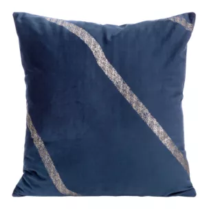 Poszewka na poduszkę 45x45 cm welwetowa z nadrukiem poprzecznych złocistych pasów granatowa BLINK 34 Eurofirany
