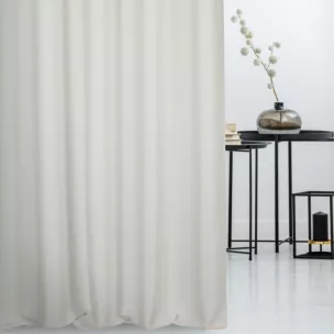 Zasłona szyta na flexach biała z miękkiej tkaniny o naturalnym splocie w stylu ekologicznym
