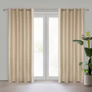 Zasłona ciemnobeżowo, szampańska zdobiona nadrukiem geometrycznym 140x250 cm przelotka SEMI Eurofirany