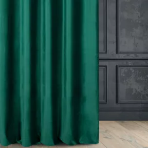 Zasłona szyta na taśmie fala ciemnozielona z miękkiej półmatowej tkaniny welwetowej