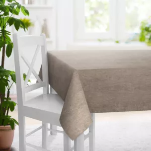 Obrus na wymiar beżowy z tkaniny o szenilowej strukturze