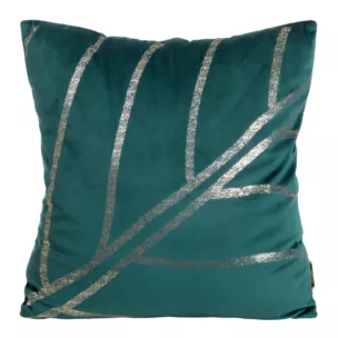 Poszewka na poduszkę 45x45 cm welwetowa z błyszczącym nadrukiem liści ciemnoturkusowa BLINK 38 Eurofirany