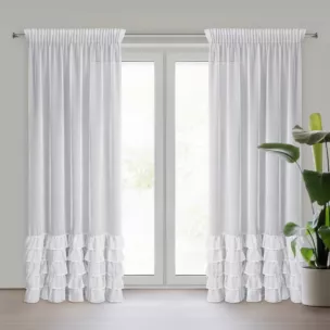 Firana biała z etaminy zdobiona falbanami i lśniącym pasem kryształków 140x270 cm taśma CARLI Eurofirany