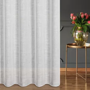 Firana szyta na tunelu biała z delikatnej etaminy wykończonej obciążnikiem