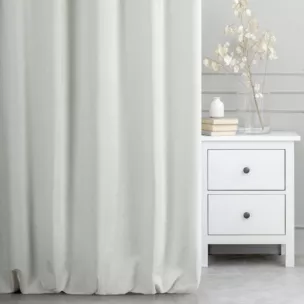 Zasłona szyta na taśmie fala TEXTURE 2 kremowo srebrna z miękkiej tkaniny szenilowej z błyszczącym nadrukiem