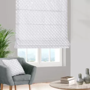 Roleta rzymska JEROME naturalna z tkaniny o symetrycznym wzorze 3D i lekkim połyskiem