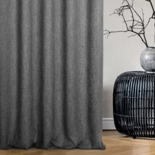Zasłona szyta na taśmie fala czarna z tkaniny typu bukla z efektem melanżu