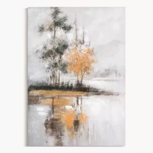 Obraz pejzaż popielato, miedziane ręcznie malowany na płótnie 70x100 cm  Eurofirany