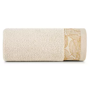 Ręcznik do rąk 30x50 cm bawełniany kolor beżowy,złoty z żakardową bordiurą w liście 400 g/m2 AGIS Eurofirany