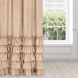 Zasłona ciemnobeżowy z welwetu zdobiona falbanami 140x270 cm taśma CHARLOTTE Eurofirany