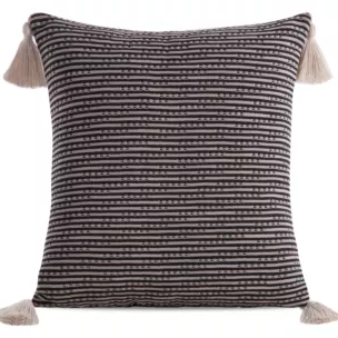 Poszewka na poduszkę 45x45 cm bawełniana ze zdobionymi na rogach chwostami czarna BOHO Eurofirany