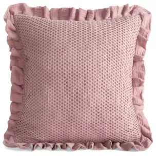 Poszewka na poduszkę 45x45 cm muślinowa z siateczką oraz ozdobną falbanką na brzegach pudrowa MUŚLIN 2 Eurofirany