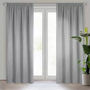 Zasłona srebrna zaciemniająca o strukturalnym wzorze 130x250 cm taśma CARLO Eurofirany