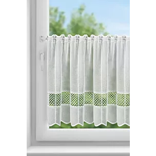 Tkanina firanowa zazdrostka z matowej etaminy zdobiona ażurową aplikacją Eurofirany