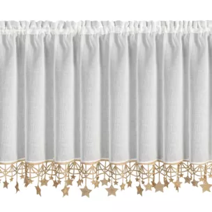 Zazdrostka świąteczna biało, złota z etaminy zdobiona luźno zwisającymi gwiazdkami 150x60 cm tunel - XMAS Eurofirany