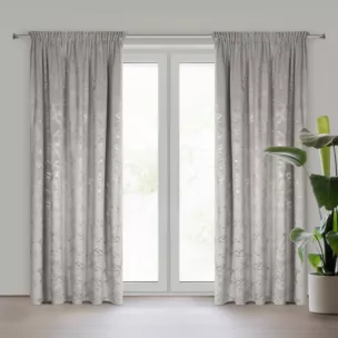 Zasłona stalowo, szampańska welwetowa zdobiona błyszczącym nadrukiem 140x270 cm taśma - RAJA Eurofirany