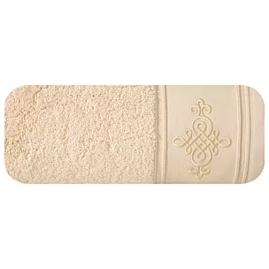 Ręcznik kąpielowy 70x140 cm bawełniany kolor beżówy z haftowanym ornamentem na bordiurze 600 g/m2 KLAS 2 Eurofirany