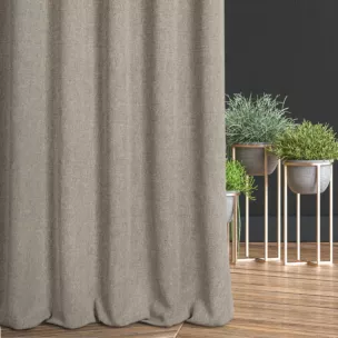 Zasłona szyta na przelotkach beżowa z tkaniny o grubym splocie i efektem melanżu