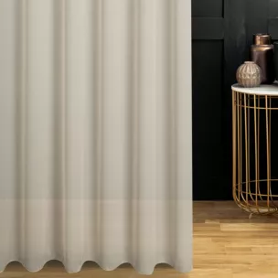 Firana szyta na taśmie 8 cm ciemnokremowa z delikatnej połyskującej tkaniny o strukturze deszczyku wykończonej obciążnikiem