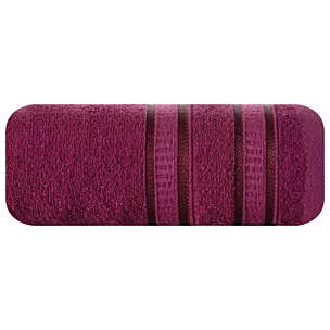 Ręcznik kąpielowy 70x140 cm bambusowy kolor amarantowy zdobiony bordiurą w pasy 500 g/m2 MILA Eurofirany
