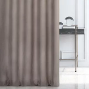 Zasłona szyta na tunelu jasnobrązowa o naturalnym, gęstym splocie w stylu eko