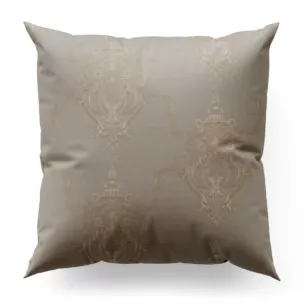Poszewka szyta jasnobeżowa z eleganckiej tkaniny w duży ornamentowy wzór