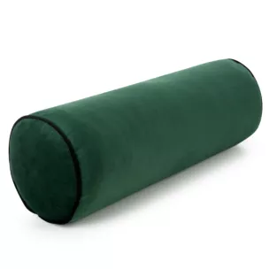 Poduszka dekoracyjna wałek 45 x 15 cm welwetowa ciemnozielona zdobiony kontrastującą lamówką GAJA Eurofirany