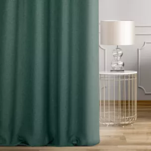 Zasłona szyta na taśmie fala ciemnozielona z tkaniny o naturalnym splocie w stylu eko