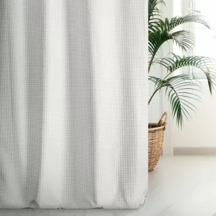 Zasłona szyta na taśmie fala FLAVIO kremowo szampańska z dwustronnej tkaniny, deseń w krateczkę z dodatkiem srebrnej nici