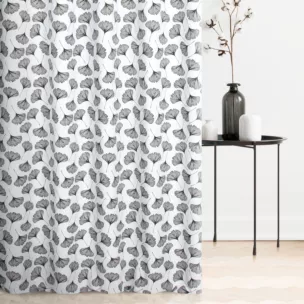 Zasłona szyta na taśmie fala biało czarna z miękkiej tkaniny z nadrukiem w kwiaty