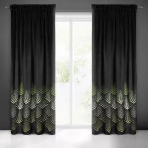 Zasłona czarno, oliwkowa z wzorem geometrycznym z tkaniny welwetowej 140x270 cm taśma ANGELINA Eurofirany