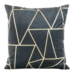 Poszewka na poduszkę 45x45 cm welwetowa z złotym nadrukiem geometrycznym granatowa BLINK 29 Eurofirany