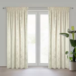 Zasłona kremowo, szampańska welwetowa zdobiona błyszczącym nadrukiem 140x270 cm taśma - RAJA Eurofirany