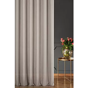 Zasłona szyta na taśmie fala ciemnobeżowa z tkaniny w stylu eko z efektem melanżu