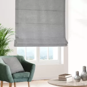 Roleta rzymska srebrna z tkaniny szenilowej z efektem melanżu