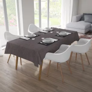 Obrus szyty grafitowy z tkaniny zaciemniającej typu dimout o naturalnym splocie, z efektem melanżu