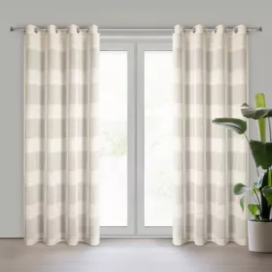 Firana beżowa zdobiona szenilowymi pasami 140x250 cm przelotka AGATA Eurofirany