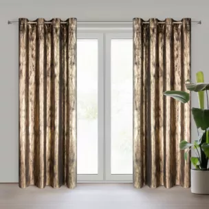 Zasłona czarno, szampańska zdobiona lśniącym nadrukiem z welwetowej tkaniny 140x250 cm przelotka EMILA Eurofirany