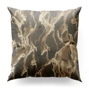 Poszewka szyta beżowo złocista z tkaniny welwetowej ze złotym marmurkowym nadrukiem