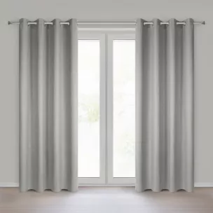 Zasłona o naturalnym splocie z efektem melanżu ciemnobeżowa 140x250 cm przelotki - JULA2 Eurofirany