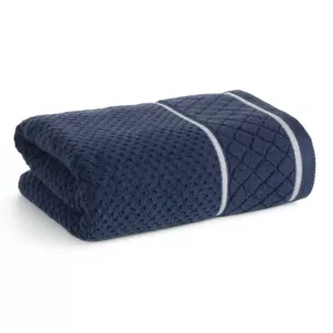 Ręcznik do rąk 30x50 cm bawełniany kolor granatowy o strukturze krateczki z ozdobną bordiurą 500 g/m2 FAVORI Eurofirany