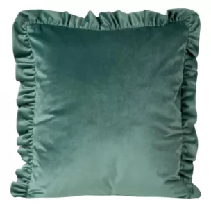 Poszewka na poduszkę 45x45 cm welwetowa zdobiona na brzegach falbanami ciemnomiętowa VELVET 25 EUROFIRANY PREMIUM